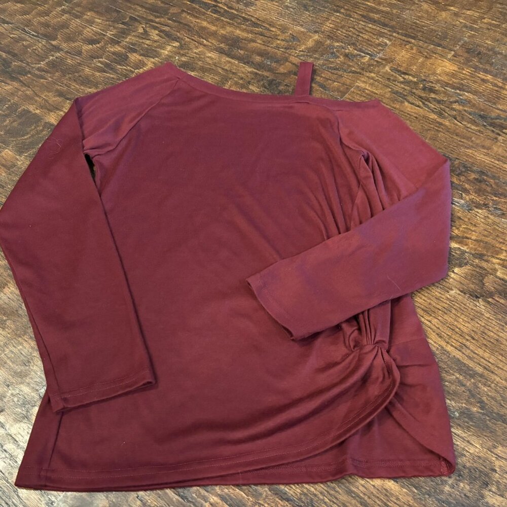 New Cold Shoulder Top Long Sleeve Casual Shirts Twist Knot Top Tunic Wine Sz M